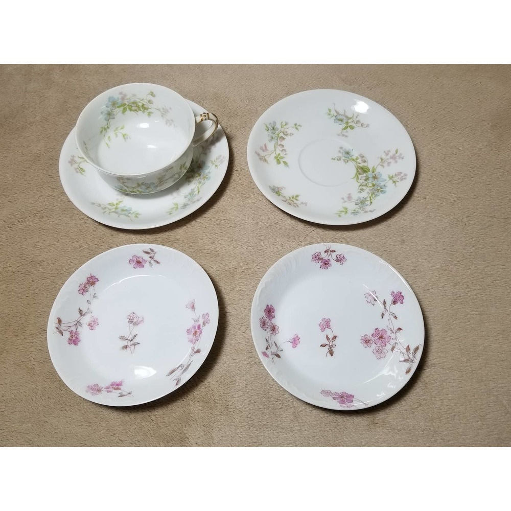 Limoges Haviland Tea Cup Saucer Plate White Green Pink France Porcelain Vintage